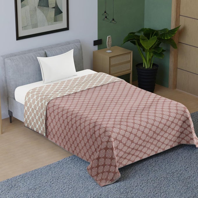 150 GSM MICROFIBRE PRINTED QUILT BLANKETCOMFORTER SINGLE BED DOHAR SIZE 56X84 WHITE BROWN COLOR