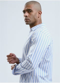 RAVIN Blue & White Long Sleeves Elegant Striped Shirt  - Image 4