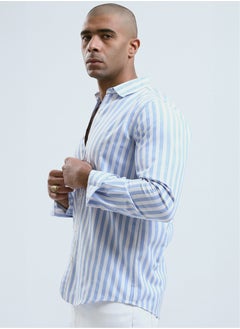 RAVIN Blue & White Long Sleeves Elegant Striped Shirt  - Image 2
