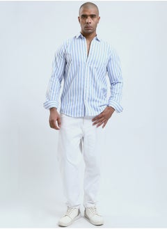 RAVIN Blue & White Long Sleeves Elegant Striped Shirt  - Image 5