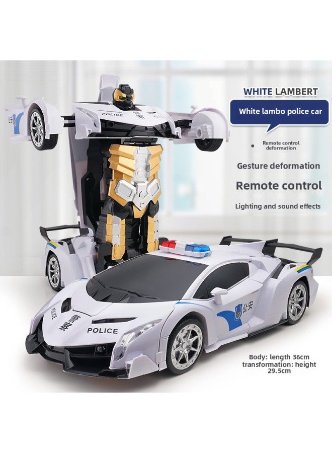 One-key Deformation Remote Control Car 2.4G Gesture Induction King Kong Robot Children's Toy Racing Generation Batch Cross-border-Color:White Rambo Police Car [remote Control Deformation + Gesture Induction] 1:12  - Image 1