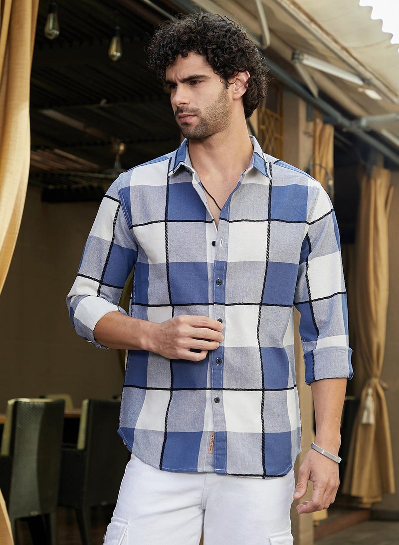 Campus Sutra Men's Steel Blue Framed-Buffalo Regular Shirt  - Image 2