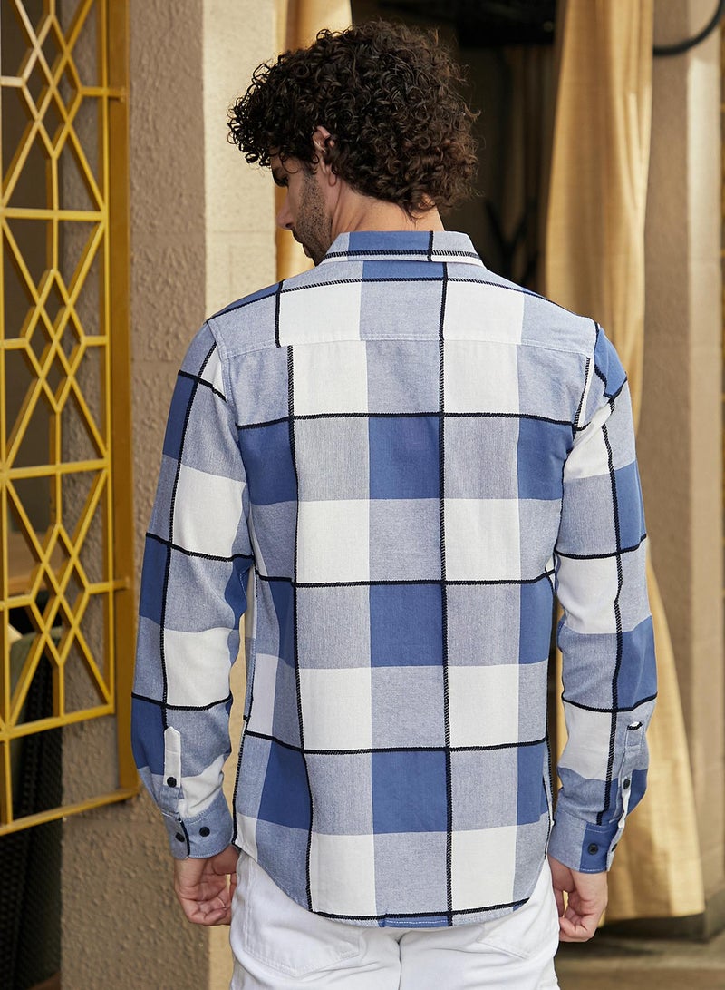 Campus Sutra Men's Steel Blue Framed-Buffalo Regular Shirt  - Image 5