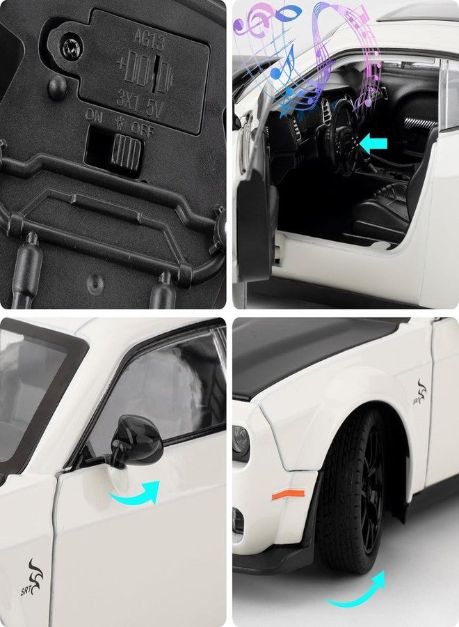 endevi1:24 Scale Exclusive Alloy Metal Pull Back Die-cast Car Model with Sound Light Mini Auto Toy for Kids Metal Model Toy Car with Sound and Light (1.24 Dodge Challenger-[White&Black]) - Image 4