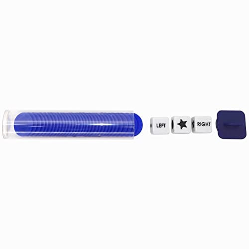 Ahoper Left Right Center Dice Game Prime Set Bundle with 3 Dices + 36 Chips. Round Tube Storage is Very Convenient for Travel. Easy to Store, Carry Around. (Blue) - Image 3