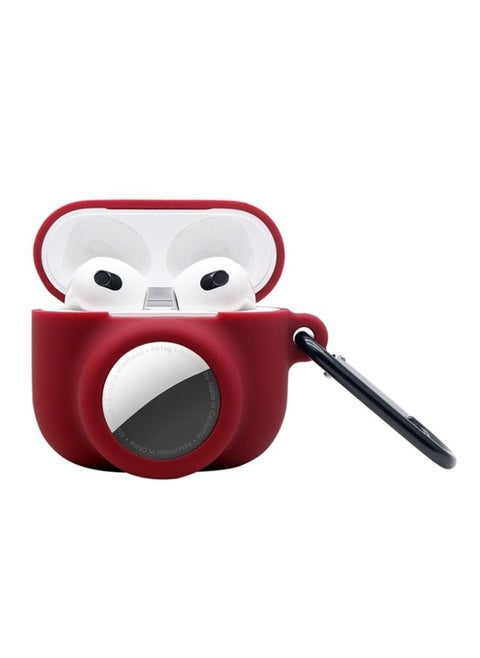 Case Cover 2 in 1 Shockproof Full Coverage Silicone Protective Case For AirPods 3 / AirTag Wine Red