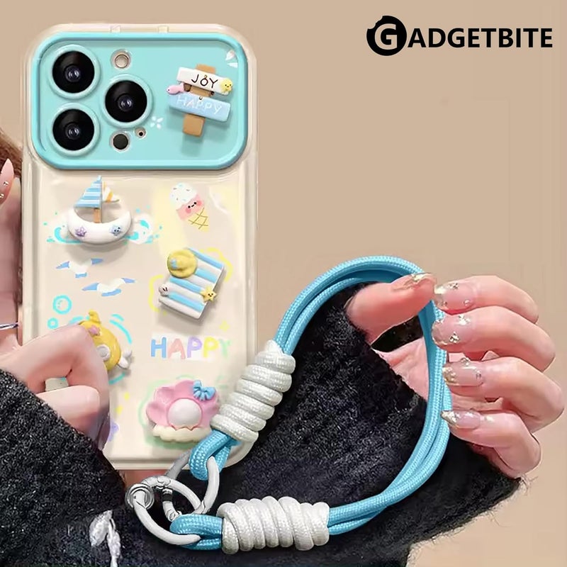 GadgetBite Phone Lanyard for iPhone Sling Hanging Chain Wrist Rope Multipurpose Hand Wrist Strap Cord Universal Anti-lost lanyard for mobile Secure and Stylish - Sky-Blue and White - Image 4