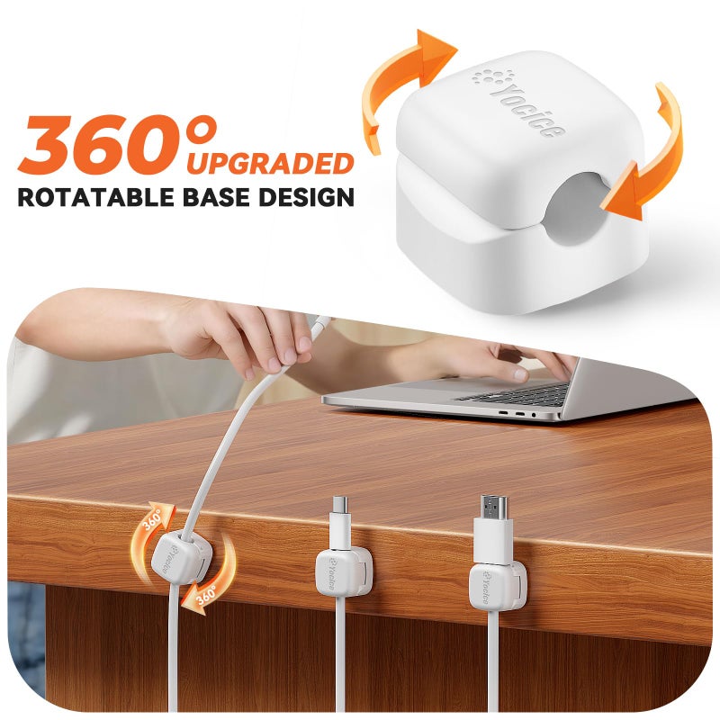 Yocice 12Pack Rotatable Cord Organizer,Spring Cable Clips Desk Cable Management Cord Holder Adhesive Phone Charger Cord Clips for Home Office Car Wall Nightstand Accessories, White - Image 2