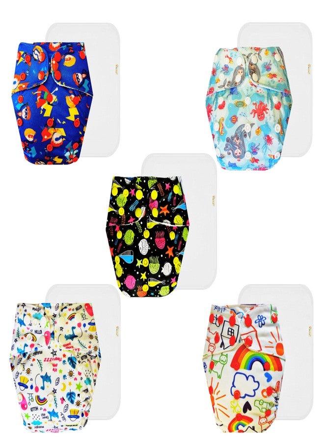 Dumbledo Premium Cloth Diaper with Cotton Insert (Pack of 5) | Snug Fit | Leakproof | Adjustable Snaps | Trusted by Moms | 3 Months - 3 Years | Unisex Baby - Image 1