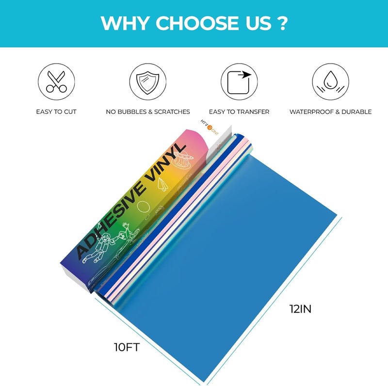 HTVRONT Holographic Opal Blue Permanent Vinyl - 12" x 10 FT Adhesive Roll Compatible with Cricut Cutting Machine, Silhouette, Cameo Cutters, Signs, Scrapbooking, Craft, Die Cutters - Image 2