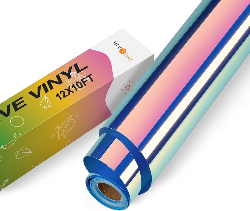 HTVRONT Holographic Opal Blue Permanent Vinyl - 12" x 10 FT Adhesive Roll Compatible with Cricut Cutting Machine, Silhouette, Cameo Cutters, Signs, Scrapbooking, Craft, Die Cutters - Image 1