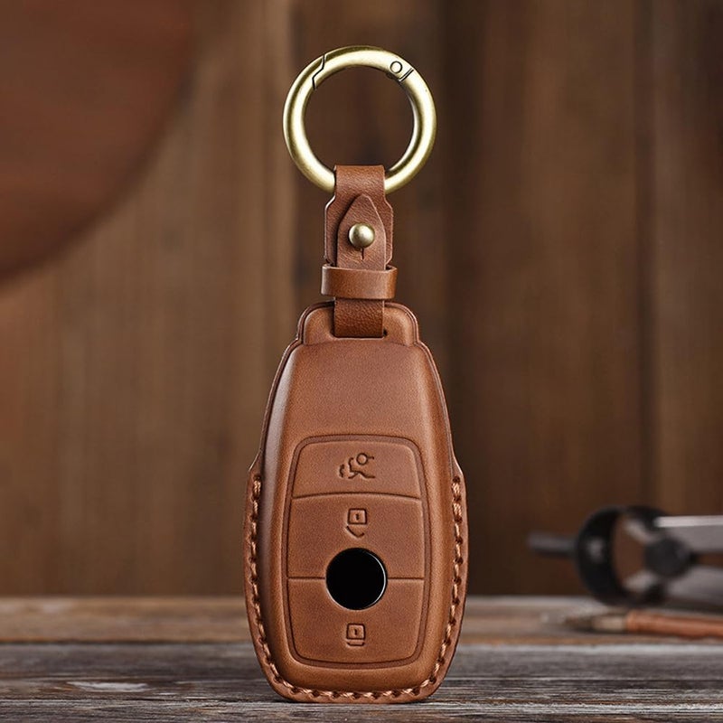 ontto Leather Key Fob Cover with Keyring for Mercedes Benz E C S GLC GLB Class - Image 3