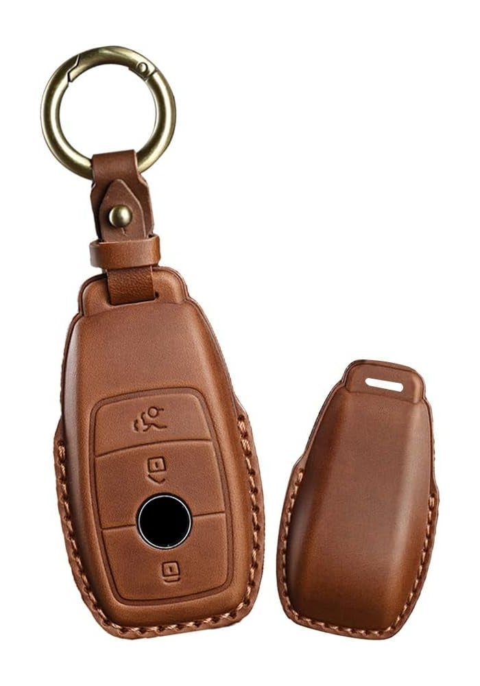 ontto Leather Key Fob Cover with Keyring for Mercedes Benz E C S GLC GLB Class - Image 1