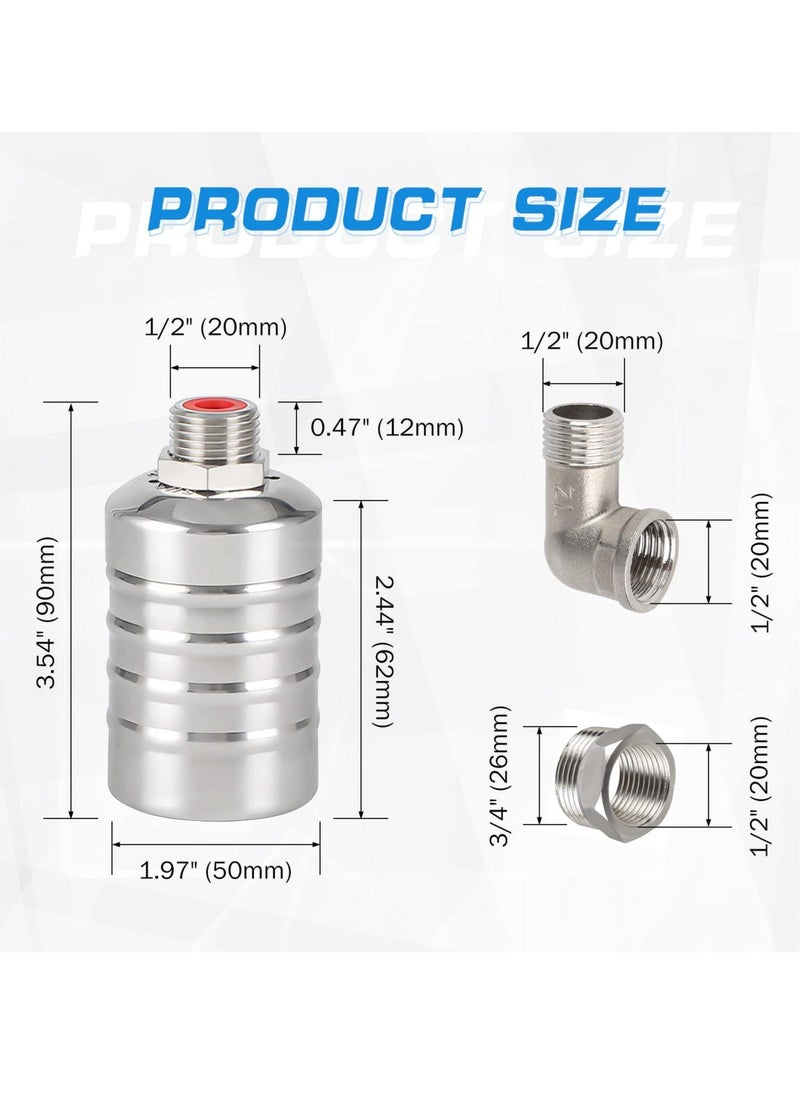 Automatic Water Level Control Float Valve, 304 Stainless Steel Mini Float Valve, Suitable for Water Trough Stock Tank Pool
