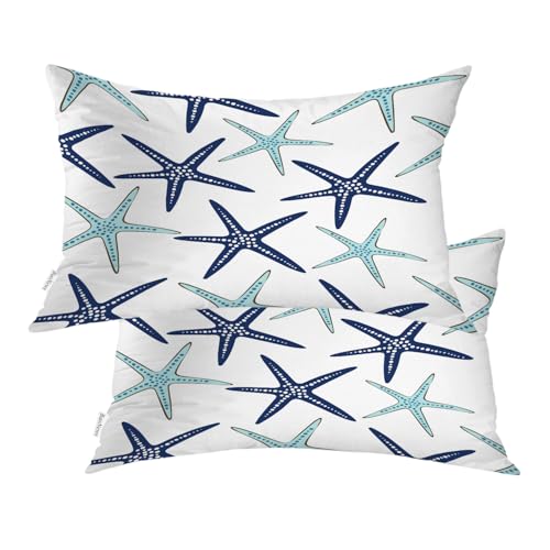 BaoNews Coastal Nautical Pillow Covers Coastal Nautical Starfish Repeat Pattern Navy Blue Lumbar 12 x 20 Inches Decorative Throw Pillow Covers Cotton Cushion for Sofa Bedroom Car Blue 07 Set of 2