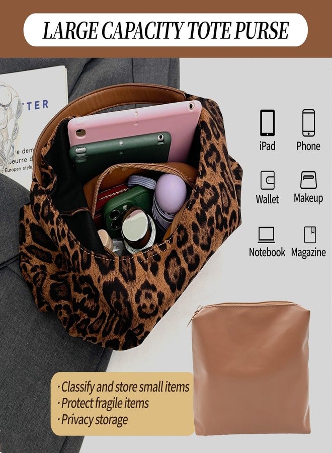 ZmingTek Brown Suede Tote Bag for Women, Fall Leopard Purse Handbags Large Capacity Cheetah Slouchy Shoulder Bags 2026 Women's Trendy Animal Print Satchel for Work Travel Everyday (Leopard Brown) - Image 3