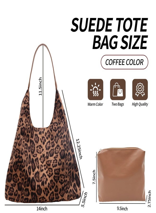 ZmingTek Brown Suede Tote Bag for Women, Fall Leopard Purse Handbags Large Capacity Cheetah Slouchy Shoulder Bags 2026 Women's Trendy Animal Print Satchel for Work Travel Everyday (Leopard Brown) - Image 4