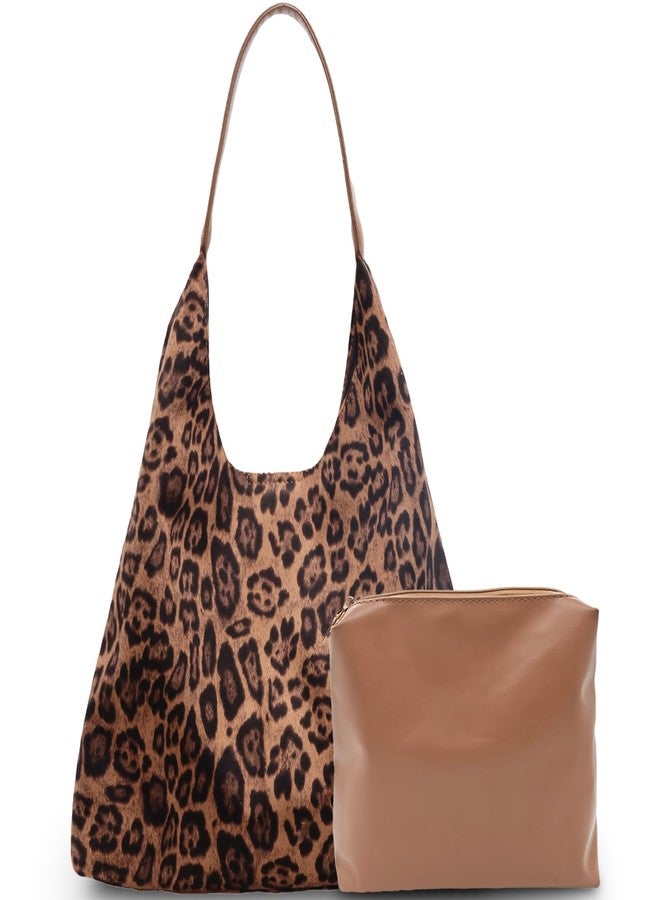 ZmingTek Brown Suede Tote Bag for Women, Fall Leopard Purse Handbags Large Capacity Cheetah Slouchy Shoulder Bags 2026 Women's Trendy Animal Print Satchel for Work Travel Everyday (Leopard Brown) - Image 1