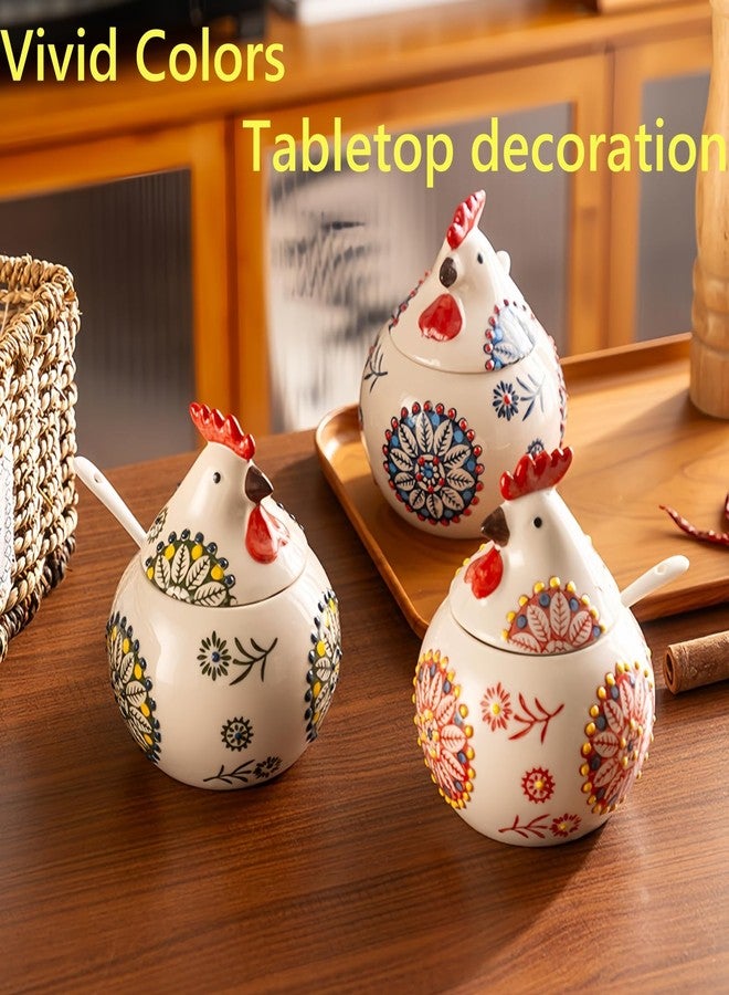 Frezonika Ceramic Salt Cellar with Lid and Spoon, Rooster Shape 13 OZ Large Salt Holder for Counter, Coffee, Sugar, Spices and Candies, Salt Containers for Countertop (Green) - Image 3