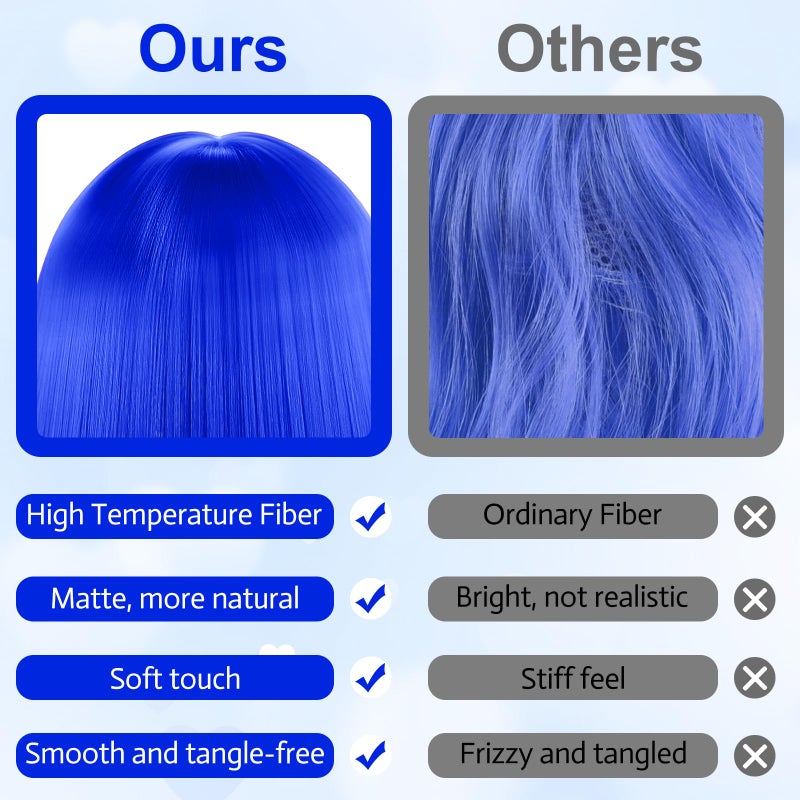 PLULON Royal Blue Bob Wig with Heart Sunglasses and Hair Cap, Colorful Short Bob Wigs Synthetic Party Wigs Funny Cosplay Hairpieces for Women Men Daily Bachelorette Halloween Costume Party Decorations - Image 4