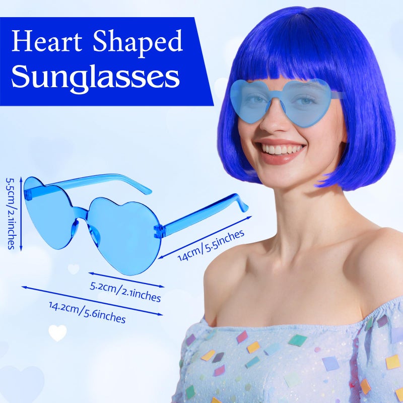 PLULON Royal Blue Bob Wig with Heart Sunglasses and Hair Cap, Colorful Short Bob Wigs Synthetic Party Wigs Funny Cosplay Hairpieces for Women Men Daily Bachelorette Halloween Costume Party Decorations - Image 5