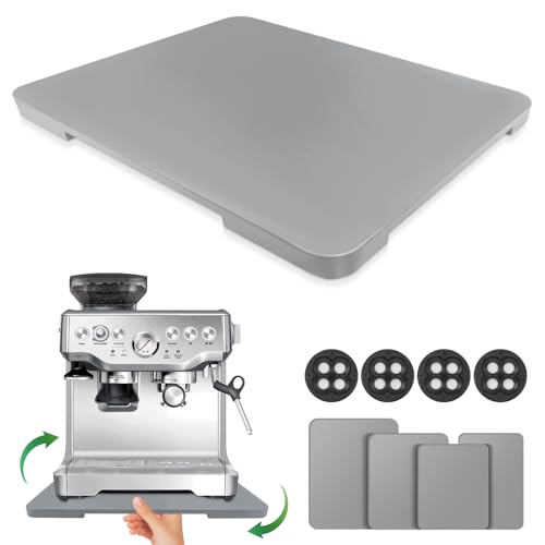 Taladad Appliance Slider 360° Rolling Tray for Coffee Maker- Bamboo Coffee Pot Slider Tray for Countertop Rotation Sliding Tray with Wheels, Appliances Mat Easily from Under the Cabinet, Gray (15.7"×13") - Image 1
