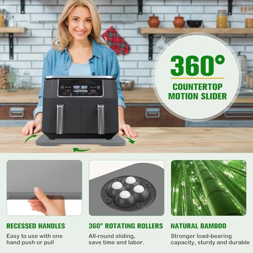 Taladad Appliance Slider 360° Rolling Tray for Coffee Maker- Bamboo Coffee Pot Slider Tray for Countertop Rotation Sliding Tray with Wheels, Appliances Mat Easily from Under the Cabinet, Gray (15.7"×13") - Image 5