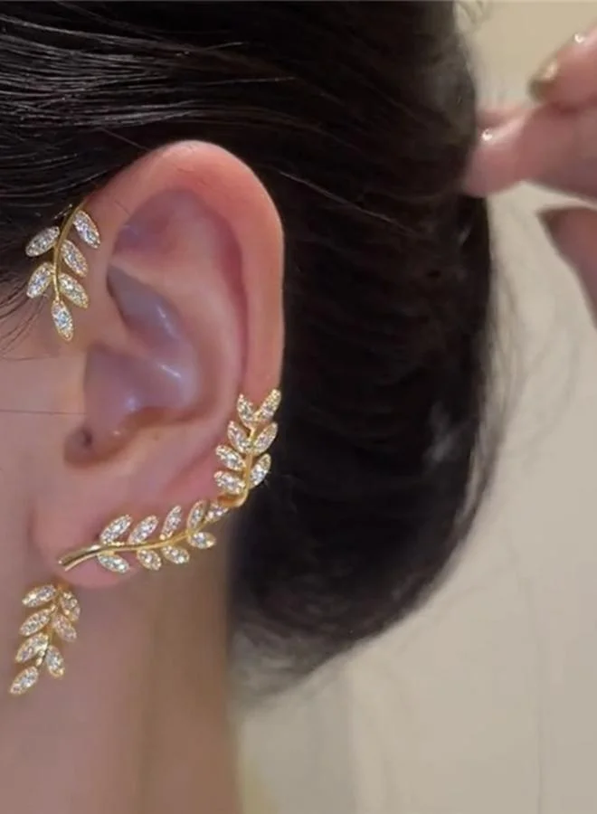 تايك تو قرط إير كاف بتصميم ورقة شجر مرصع بالراين