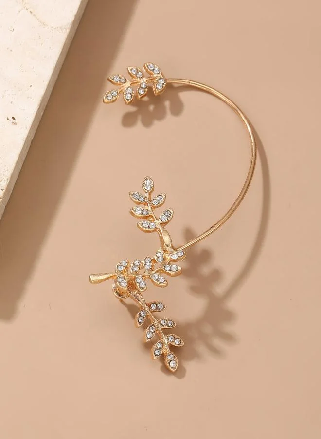 تايك تو قرط إير كاف بتصميم ورقة شجر مرصع بالراين