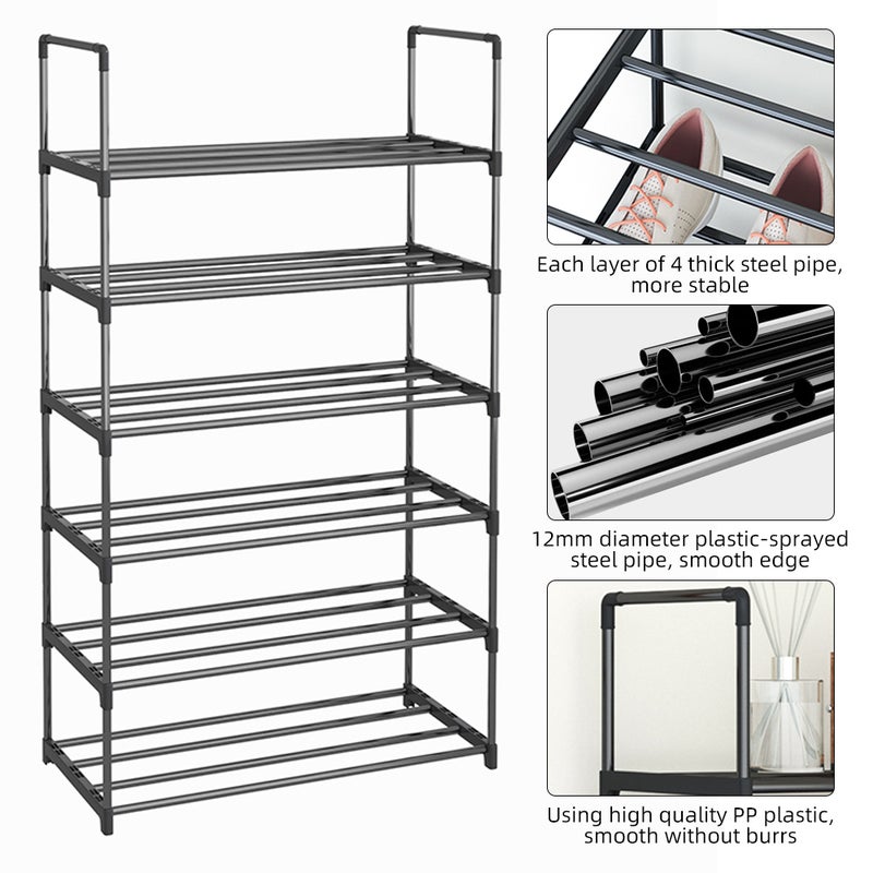Shoe Rack 4 Tier / 6 Tier Shoe Organizer with 4 Shelves / 6 Shelves Metal Shoe Storage Stackable for Living Room Hallway Entrance Black - Image 4