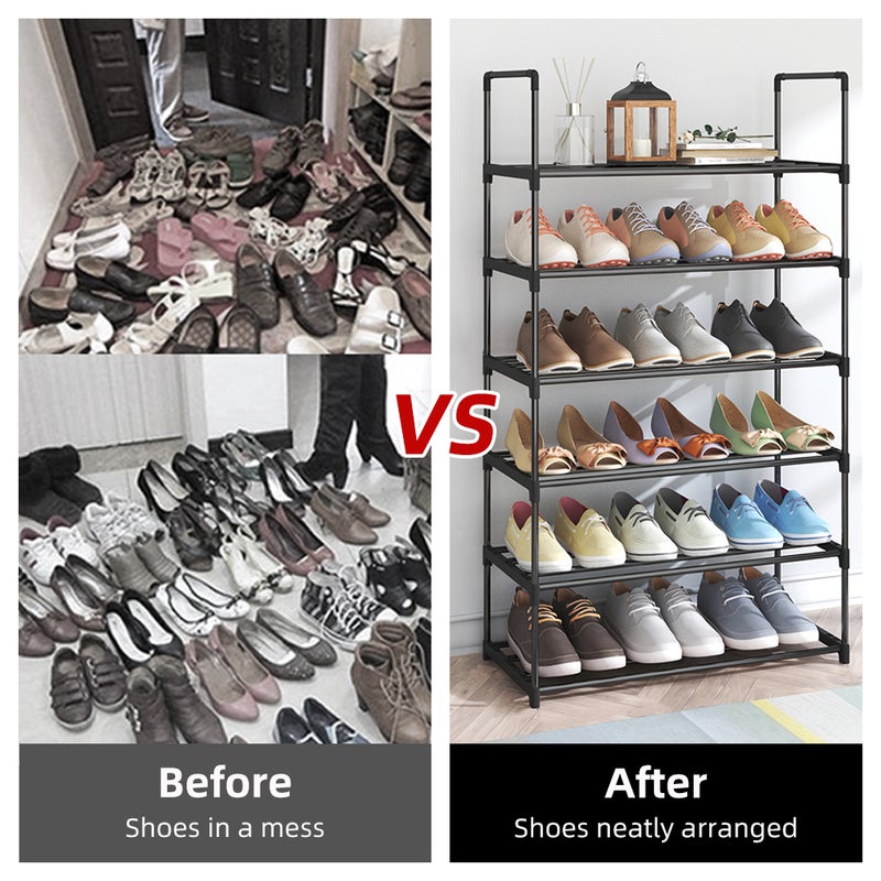 Shoe Rack 4 Tier / 6 Tier Shoe Organizer with 4 Shelves / 6 Shelves Metal Shoe Storage Stackable for Living Room Hallway Entrance Black - Image 2