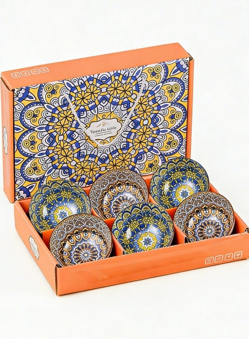 6 Piece Ceramic Bowl Set Bohemian Style Colorful Patterned Serving Bowls For Cereal Soup Dessert Microwave Dishwasher Safe Gift Box Included 10oz For Ramadan Eid And Housewarming Gifting - Image 1