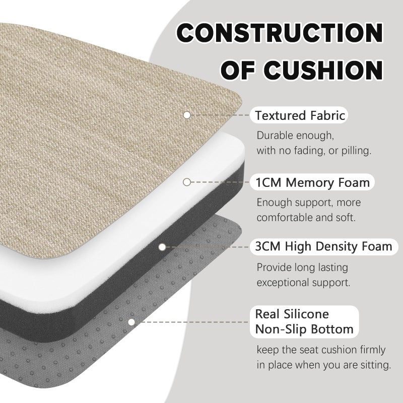 baibu Set of 4 Super Soft Metal Dining Chair Pads Bar Stool Cushion with Ties for Metal Chairs or Bar Stools - 4 Cushions Only (Beige, 14x14x1.5in) - Image 2