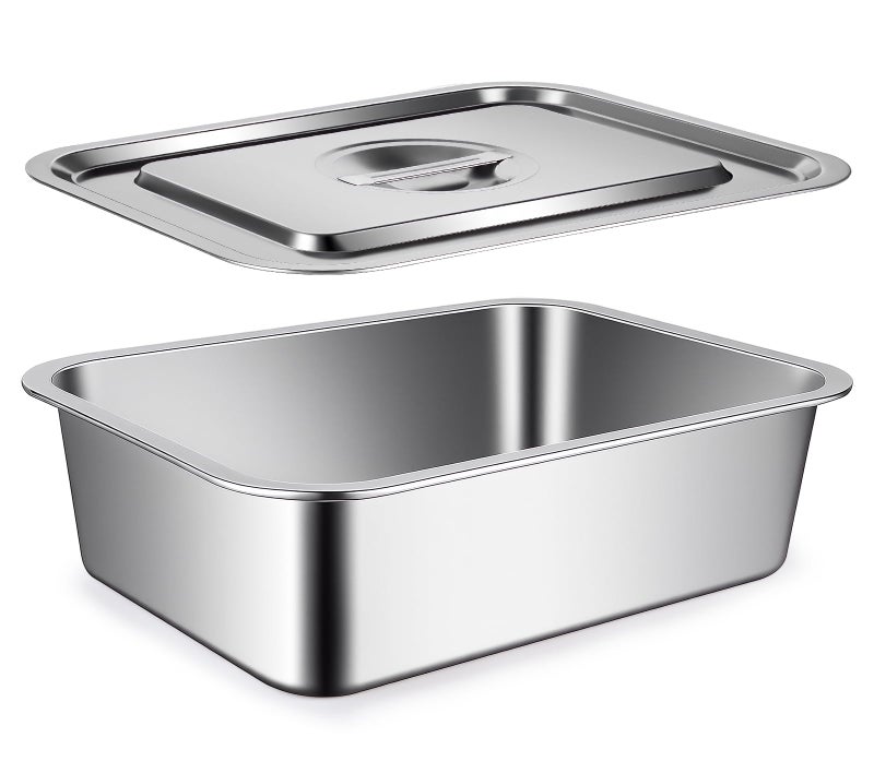 KAKO 9x13 Baking Pan with Lid, 7.6Qt Large Lasagna Pan with Lid, 4 Inch Extra Deep Dish Baking Pan & Casserole Dish, Oven Safe Stainless Steel Roasting Pan for Family, Large Capacity Cooking - Image 1