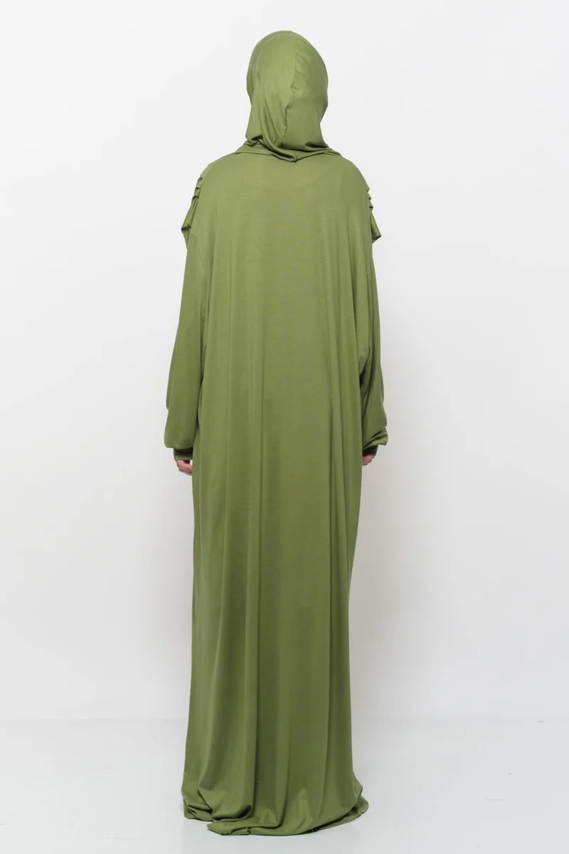 Altobeh Practical One Piece Cotton Bat Sleeves Removable Organic Hijab Prayer Dress with Headscarf - Pistachio Green