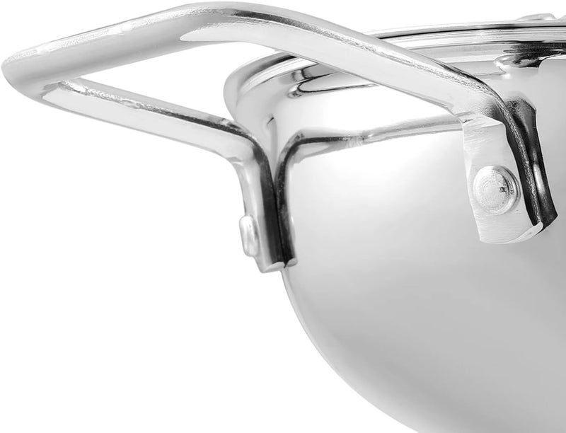 VINOD PLATINUM TRIPLY STAINLESS STEEL EXTRA DEEP KADAI/KADHAI WITH STAINLESS STEEL LID - 1.2 LITRES, 18 CM, VTK018, COOKING POT, FRYPAN, CASSEROLE - Image 3