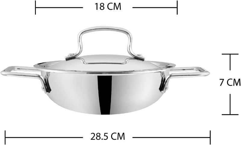 VINOD PLATINUM TRIPLY STAINLESS STEEL EXTRA DEEP KADAI/KADHAI WITH STAINLESS STEEL LID - 1.2 LITRES, 18 CM, VTK018, COOKING POT, FRYPAN, CASSEROLE - Image 4