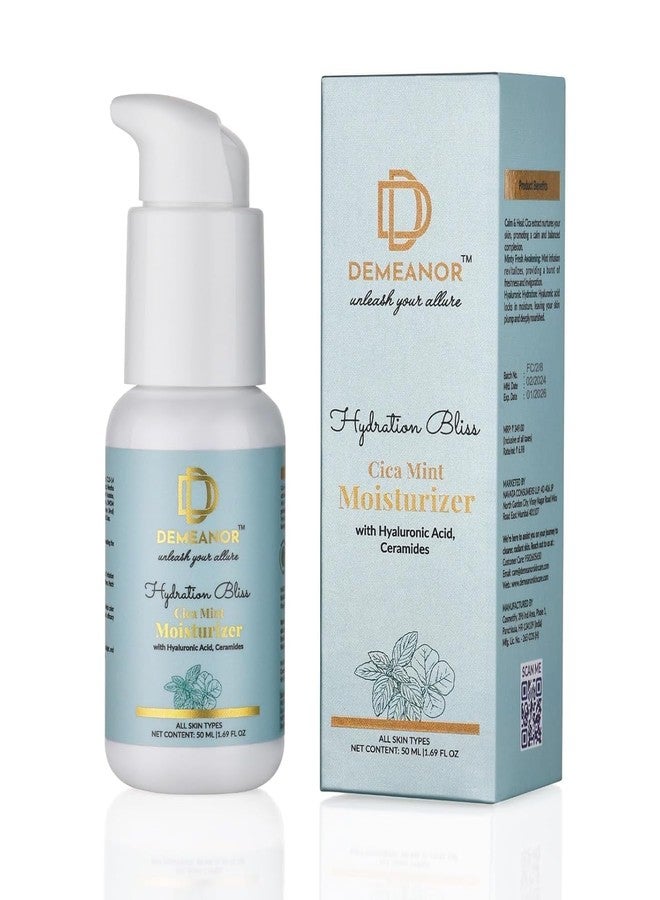 Demeanor Water Based Moisturizer for face Cica + Hyaluronic Acid Oil-free Moisturizer, 50ml 24 hours long lasting Hydration | Oil free non sticky light water gel for Daily use | All Skin Types - Image 1