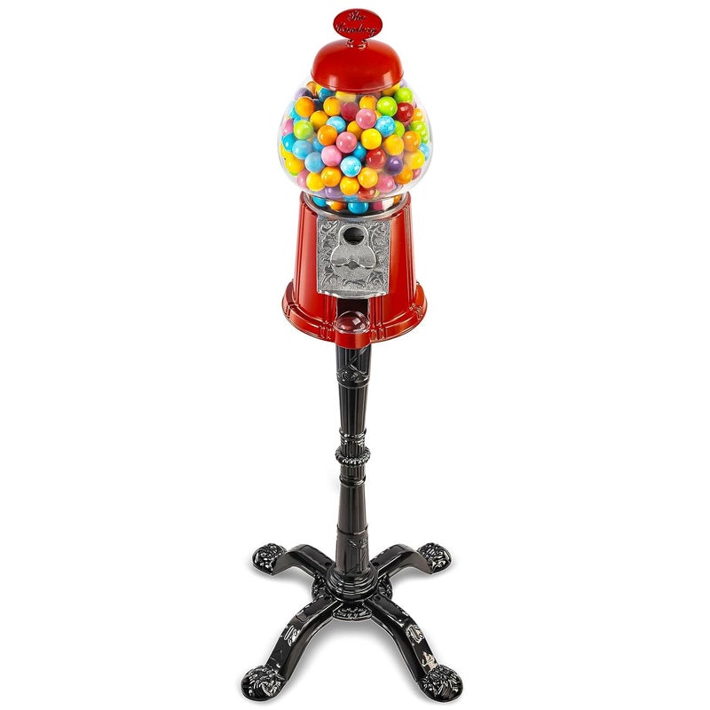 The Candery Gumball Machine  15 Inch Candy Dispenser with Stand Durable Aluminum Frame Heavy Duty Red Metal with Large Bowl  Easy TwistOff Refill  Free or Coin Operated