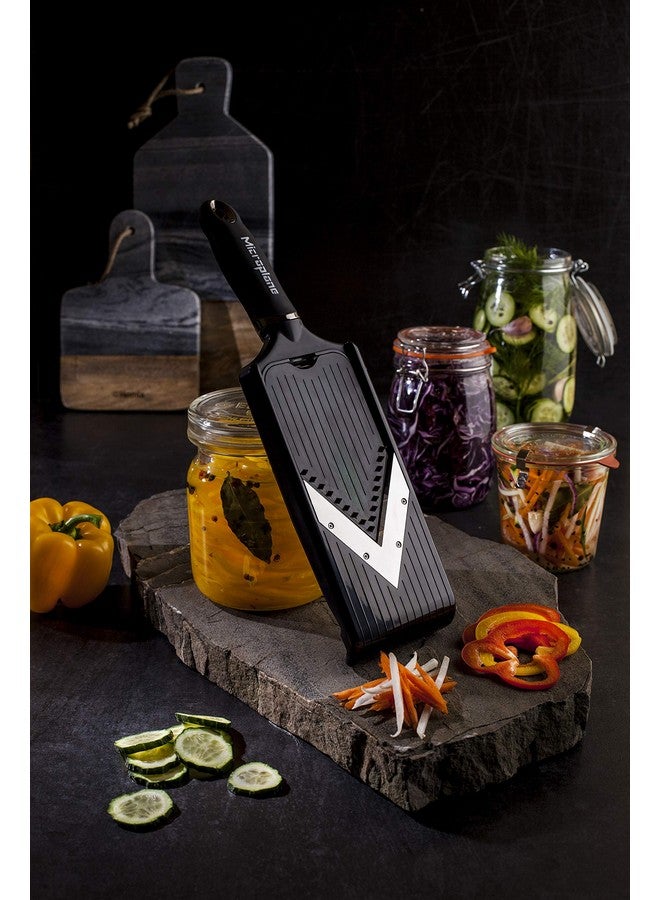Microplane Adjustable Mandoline Slicer with V-Blade and Julienne Stainless Steel Blades, Handheld Mandoline for Potatoes, Carrots and Other Vegetables - Image 4