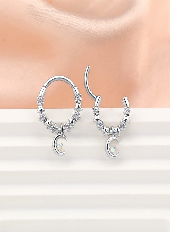 Melighting Septum Rings 16G Moon Septum Jewelry with Opal Clear CZ Surgical Steel 316L Star Helix Earring Dangle Daith Earrings Nose Rings Piercing for Women Men - Image 5