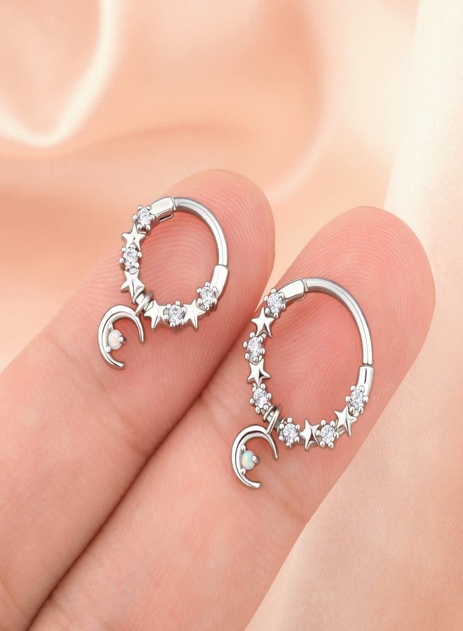 Melighting Septum Rings 16G Moon Septum Jewelry with Opal Clear CZ Surgical Steel 316L Star Helix Earring Dangle Daith Earrings Nose Rings Piercing for Women Men - Image 3