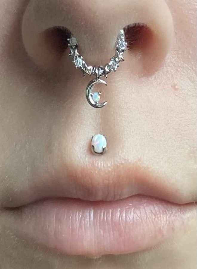 Melighting Septum Rings 16G Moon Septum Jewelry with Opal Clear CZ Surgical Steel 316L Star Helix Earring Dangle Daith Earrings Nose Rings Piercing for Women Men - Image 4