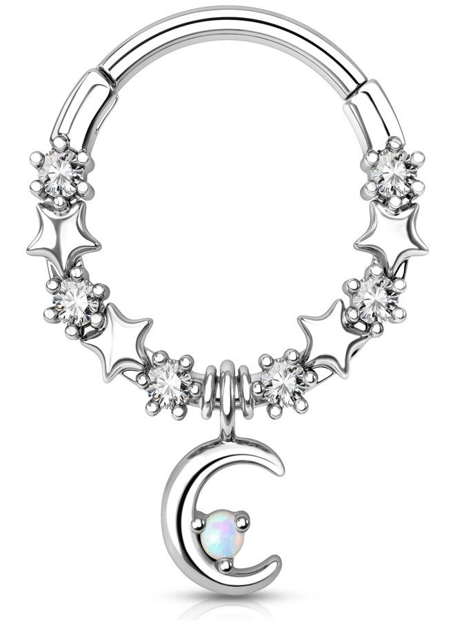 Melighting Septum Rings 16G Moon Septum Jewelry with Opal Clear CZ Surgical Steel 316L Star Helix Earring Dangle Daith Earrings Nose Rings Piercing for Women Men - Image 1