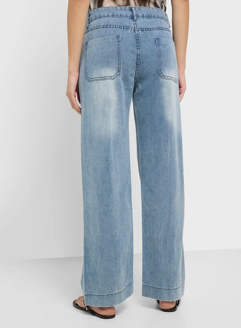 Ginger BLUE High Rise Straight Fit Jeans for Women | Best Price UAE