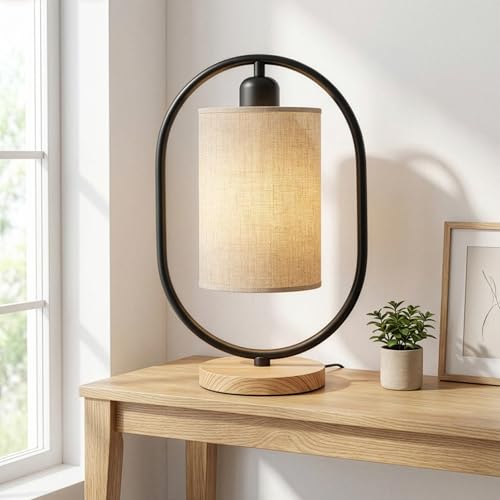Decor & More - Bedside Lamp | Bed Lamps for Bedroom with On/Off Button | Table Lamps for Home Decoration | Side Table Lamp for Bedroom with Cotton Fabric Shade | Black (Bulb not Included) - Image 1
