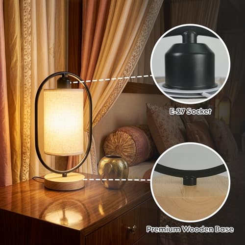 Decor & More - Bedside Lamp | Bed Lamps for Bedroom with On/Off Button | Table Lamps for Home Decoration | Side Table Lamp for Bedroom with Cotton Fabric Shade | Black (Bulb not Included) - Image 5