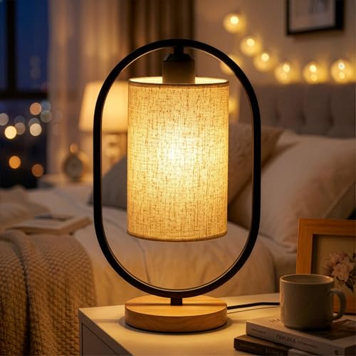 Decor & More - Bedside Lamp | Bed Lamps for Bedroom with On/Off Button | Table Lamps for Home Decoration | Side Table Lamp for Bedroom with Cotton Fabric Shade | Black (Bulb not Included) - Image 4