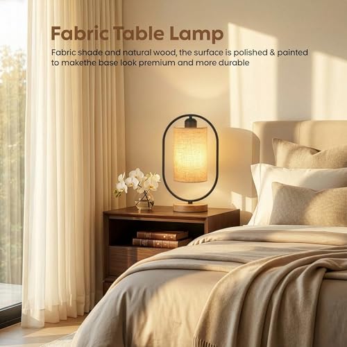 Decor & More - Bedside Lamp | Bed Lamps for Bedroom with On/Off Button | Table Lamps for Home Decoration | Side Table Lamp for Bedroom with Cotton Fabric Shade | Black (Bulb not Included) - Image 3