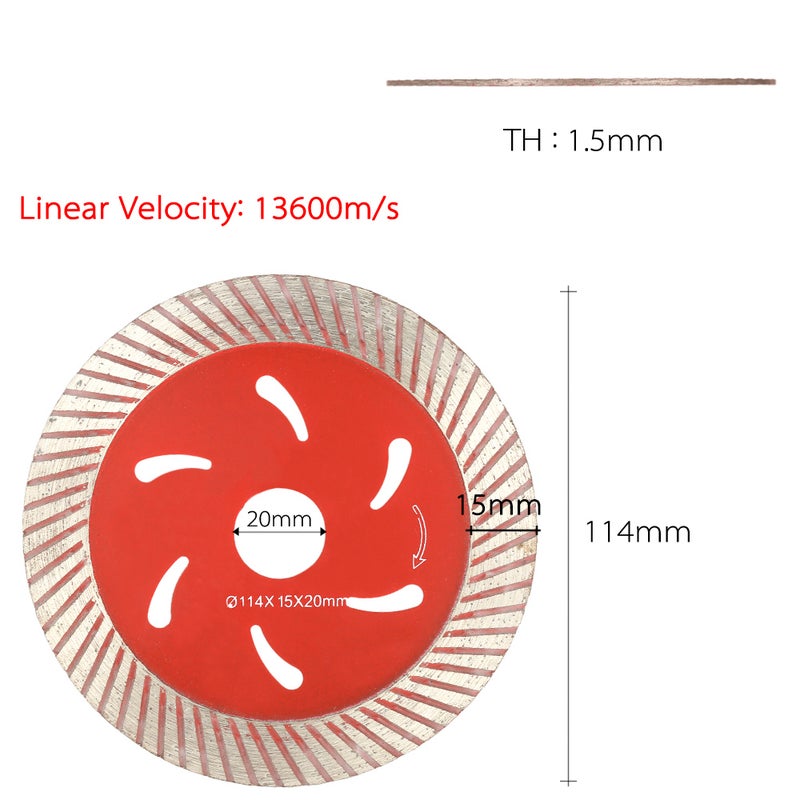 114*15*20mm Dry Cutting Continuous Turbo Diamond Saw Bit with Cooling Holes 20mm Inner Diameter Marble Granite Tile Incising For Angle Grinder Architectural Engineering Architect - Image 4